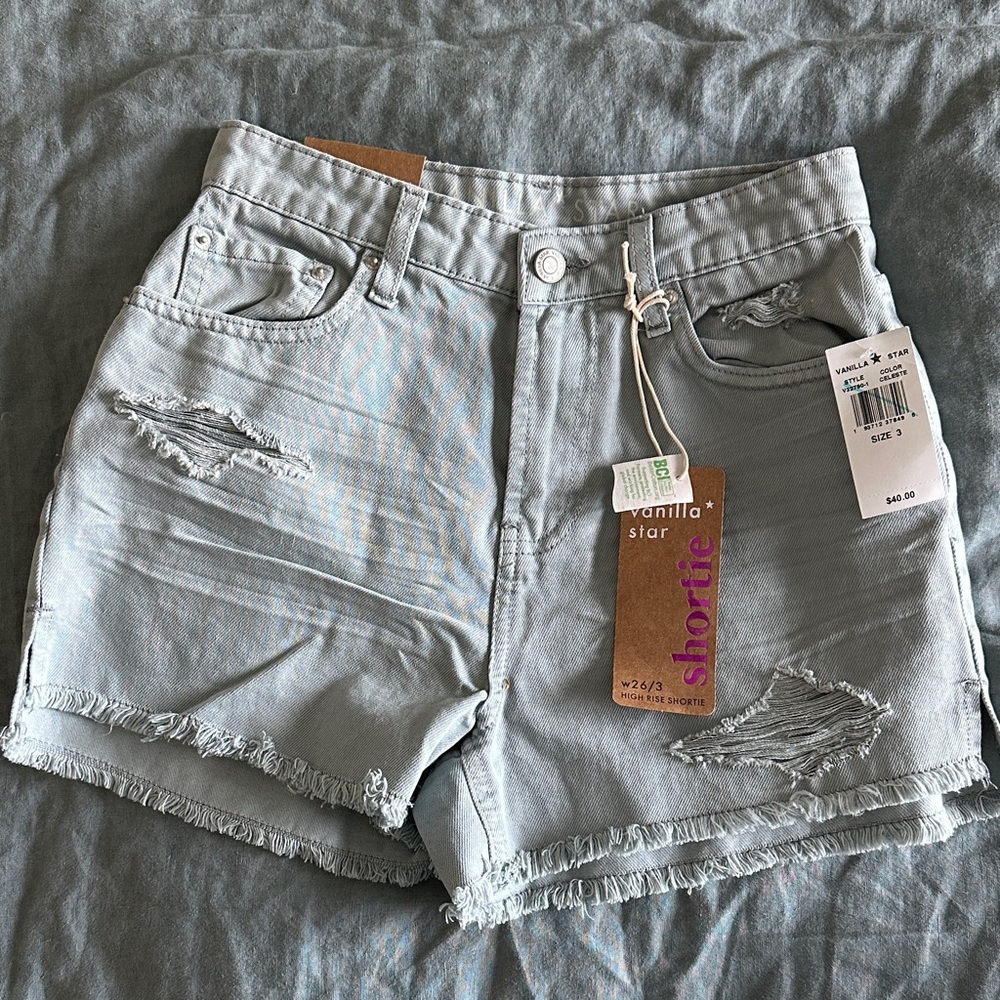 Vanilla Star Women's Light Gray Distressed Jean Shorts